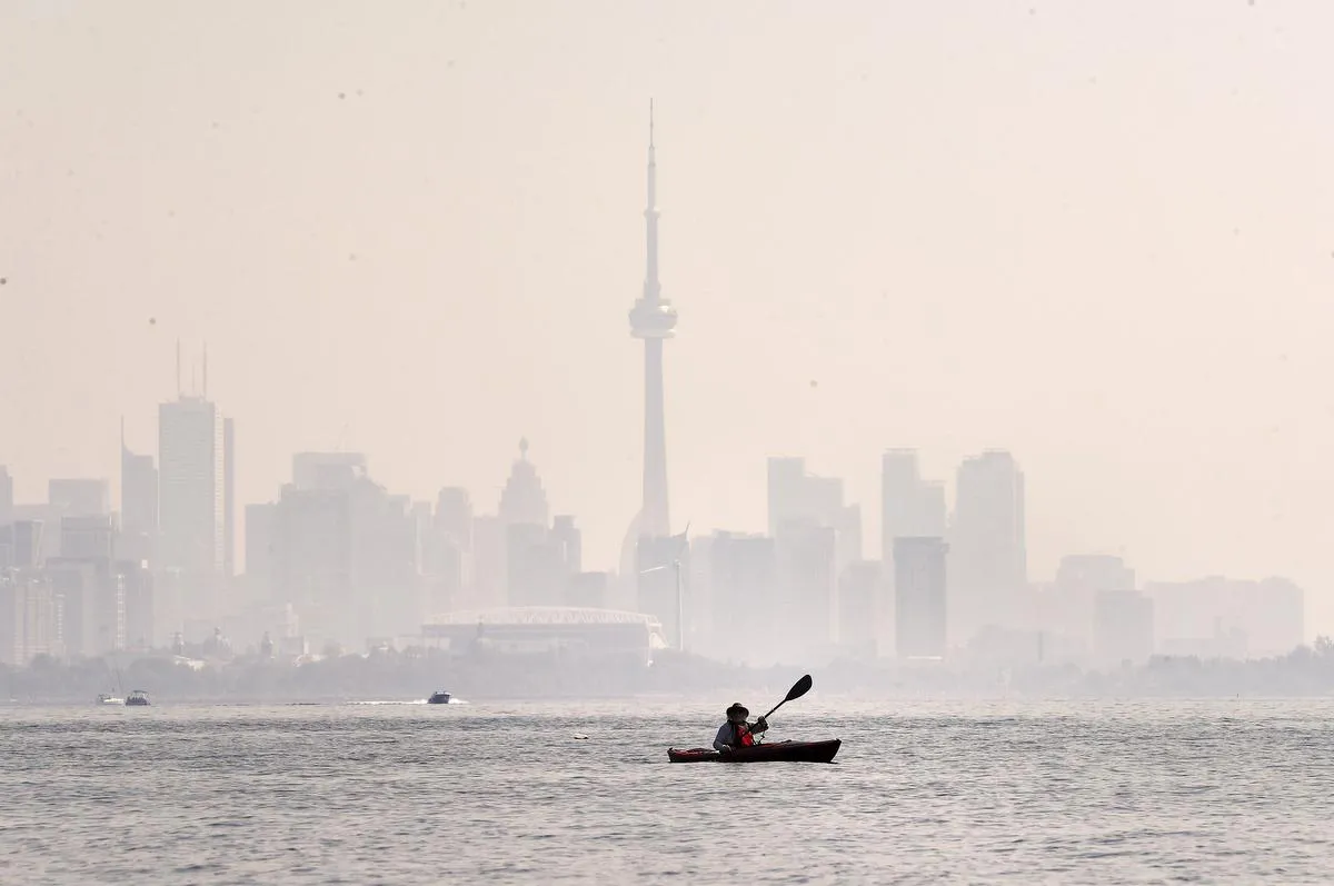 An image of forest fire smoke covering the city of Toronto
