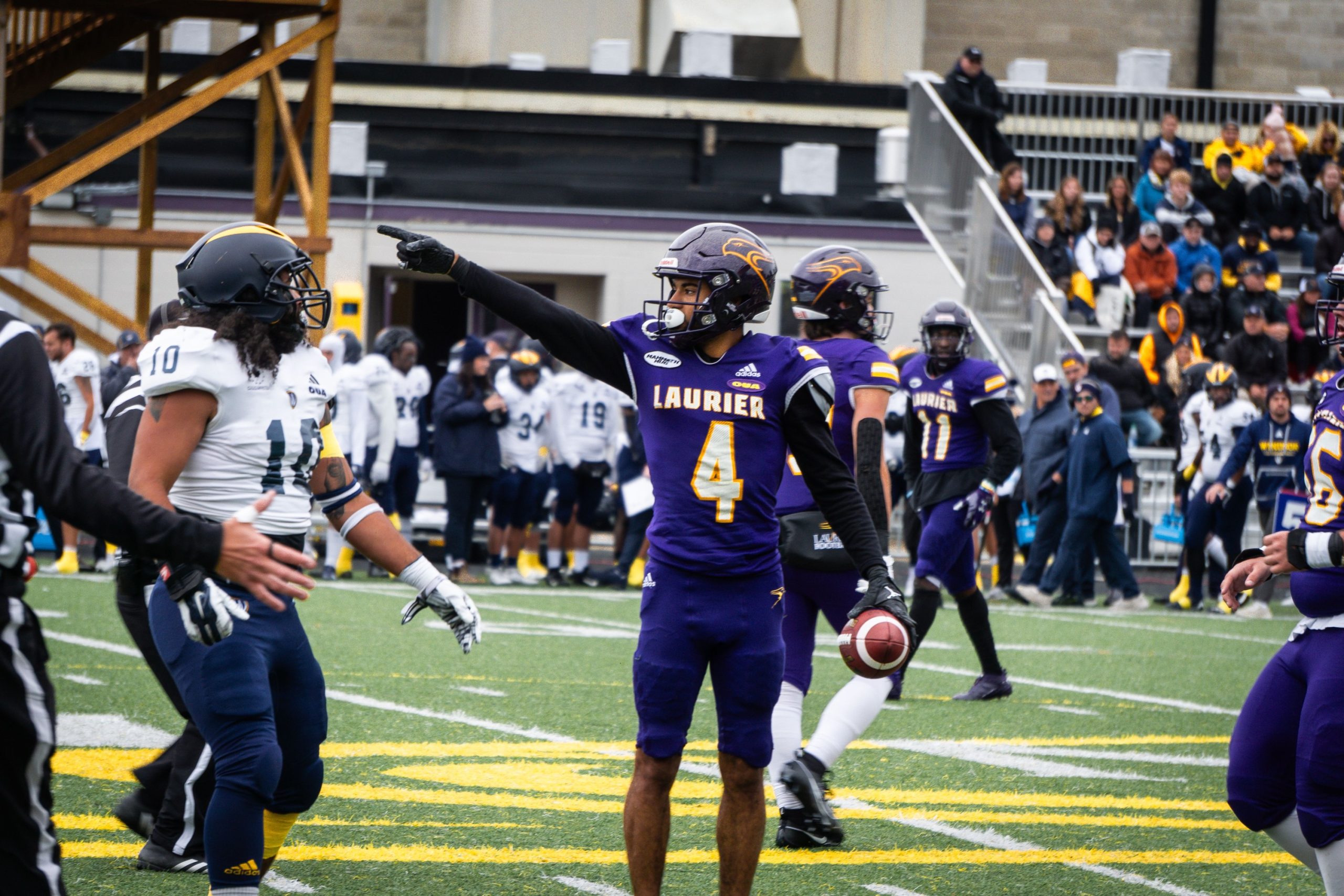 Laurier Men's football player about to make a play